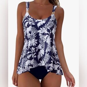 Elegant Navy and White Floral Bikini Set